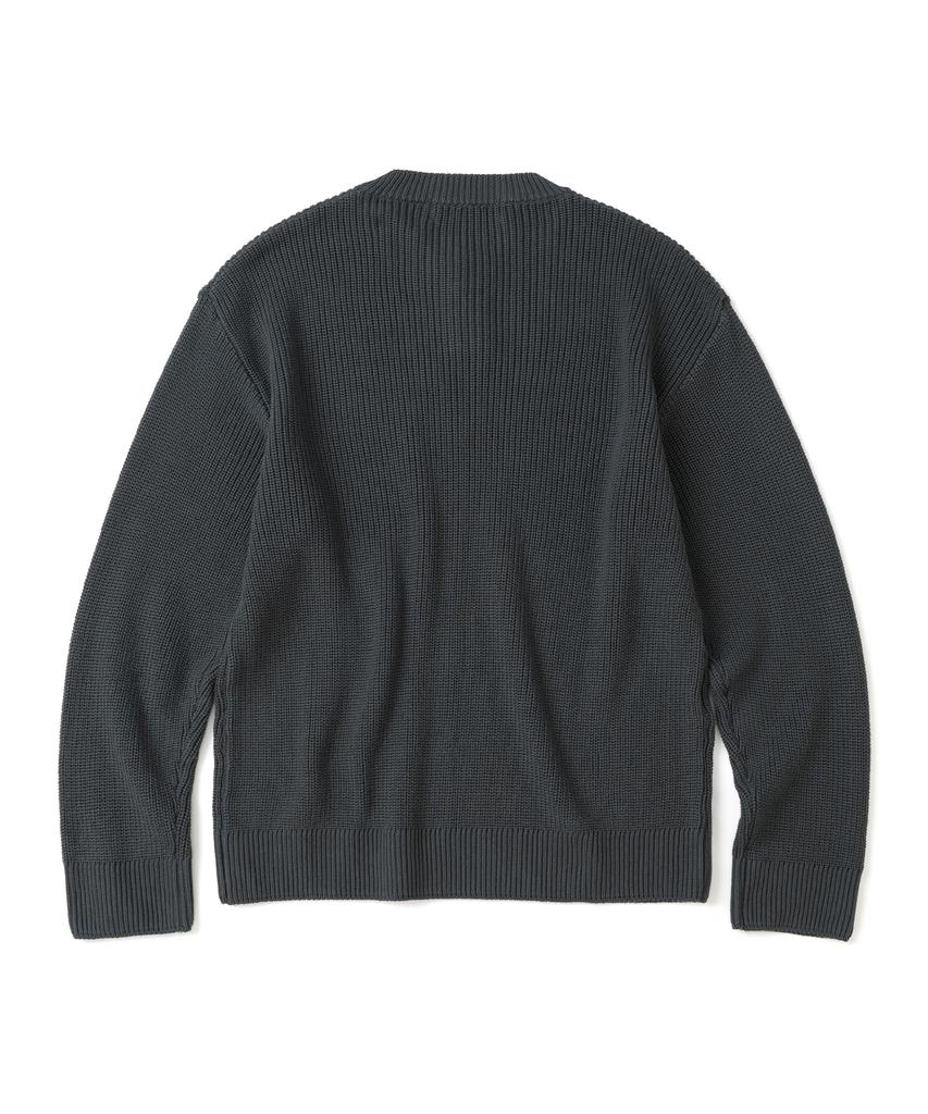 KNITTED Cotton Henley Neck Waffle Knit Charcoal