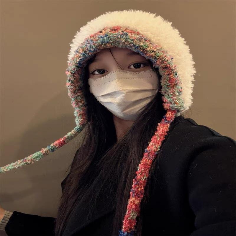 Winter Women Warm Ear Protecting Cap Fashionable And Versatile Knitted Cap Dual Purpose Crossbody Bag Hooded Cap