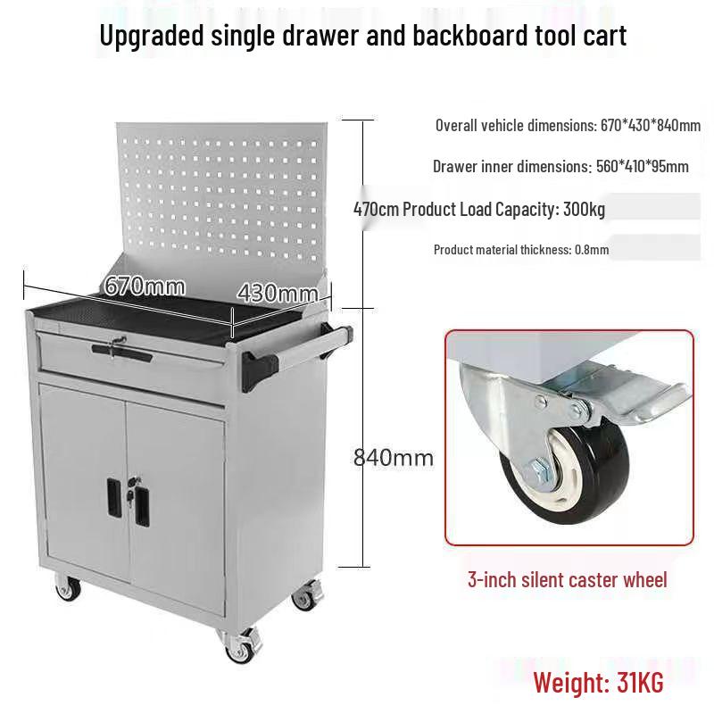 Movable Three-Layer Hand Cart: Multi-functional Auto Repair & Household Tool Box with Cabinet Door