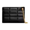 Celine Gold Logo Quilted Chain Handbag Calfskin Top Handle Clutch Small Size Women's Black