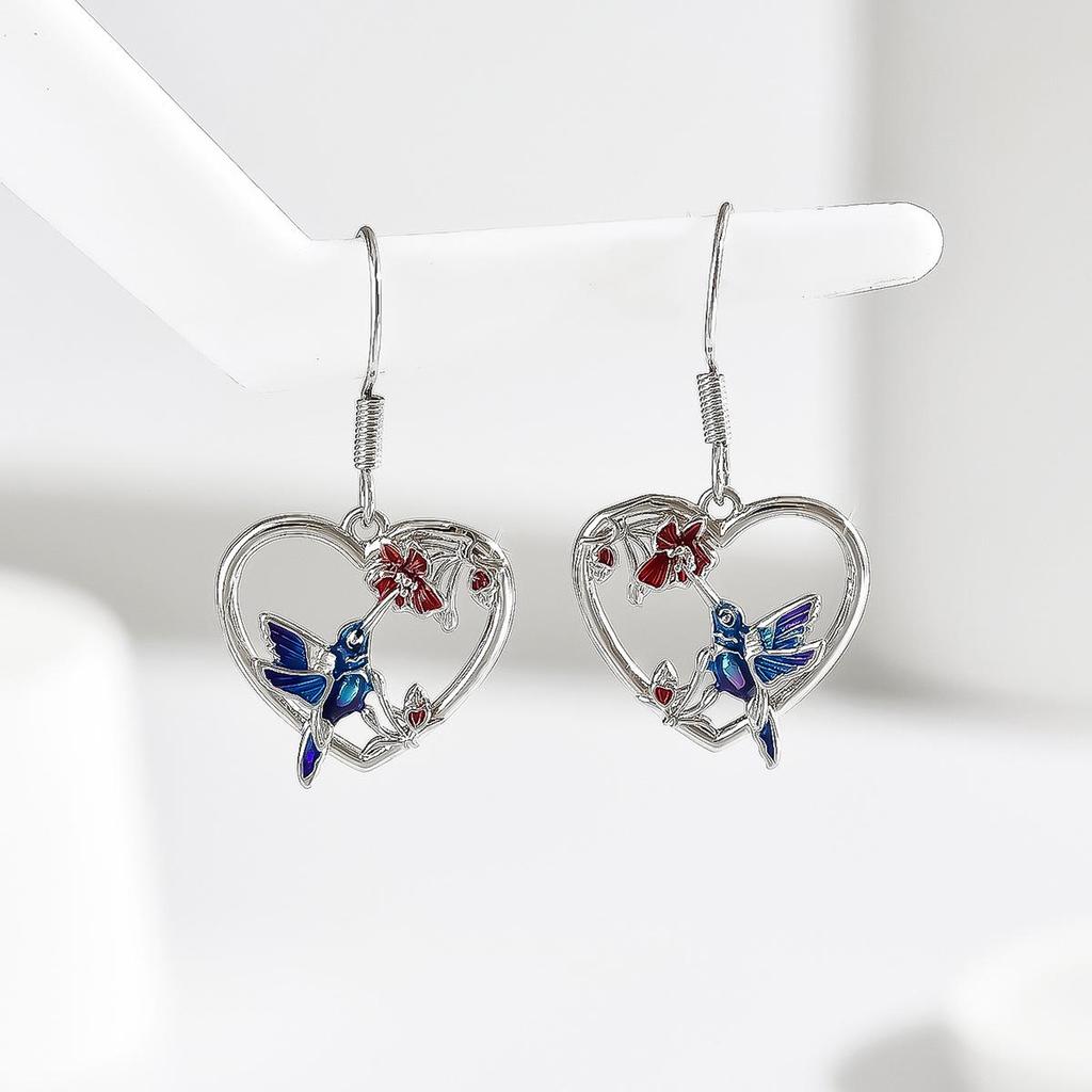 Sterling Silver Hummingbird Heart Earrings - Unique & Versatile Fashion Design