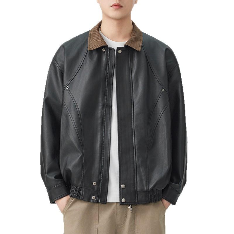 American Deconstructed Rivet PU Leather Jacket Men's Autumn New Windproof Lapel Jacket