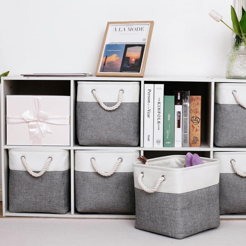 Set Of 4 Foldable Cube Baskets with Rope Handles Multipurpose Storage Box for Home Decoration Bedding Organizers