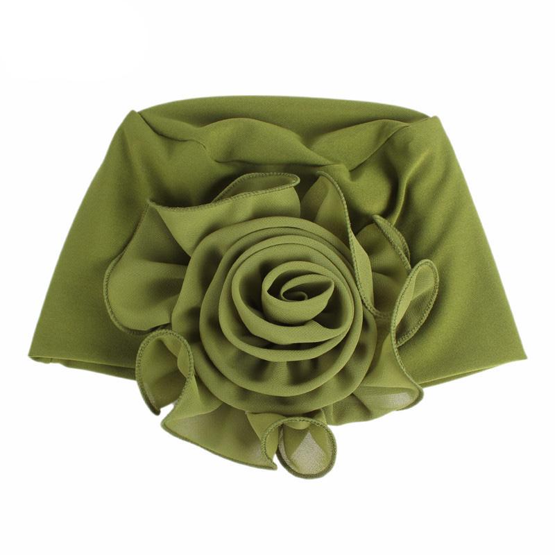 1Pc Head Cap Muslim Head Wraps Women Hair Accessories Solid Color Fashion Turban Hat Elastic Cloth Big Flower