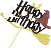 Magic Themed Cake Decorations Black Letters Witch Hat Magic Broom Picks for Birthday Party Halloween Carnival Cake Decoration