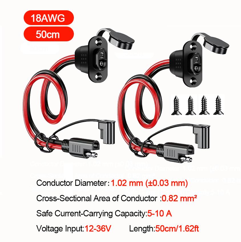SAE Quick Connector Harness, SAE Adapter, Male Plug To Female Socket, SAE Extension Cable 1FT 12AWG