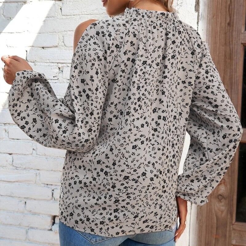 Uformelt løse dameoverdeler Chiffon Kontor Langermet Damebluse Mote Off The Shoulder Dameskjorter Utskrift 28422