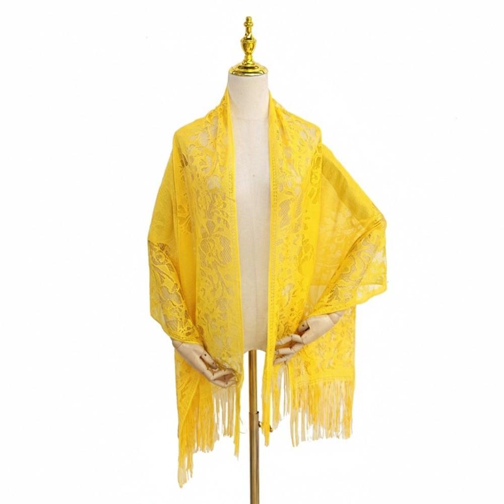 Fashion Tassel Patchwork Women Tulle Shawl Hollow V-Neck Cardigans Lace Scarf Shawl Multicolored Evening Prom Cape Cosplay