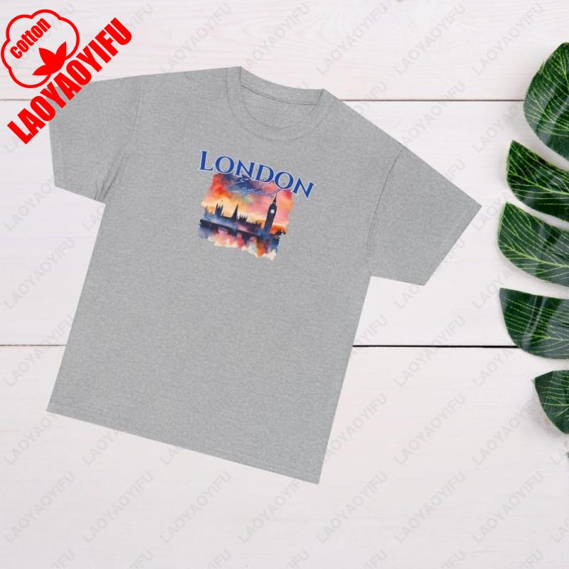 Lustiges London England T-Shirt London UK Reise Geschenk London Vereinigtes Königreich Souvenir Unisex Damen Baumwolle Kurzarm T-Shirts Atmungsaktiv
