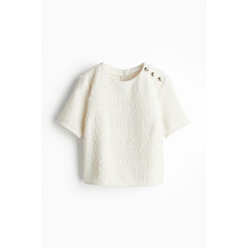 

HM Women clothes Shirts Summer French style Gold Graceful Outerwear Slim fit Half Sleeve Top 1249524 White 155/80