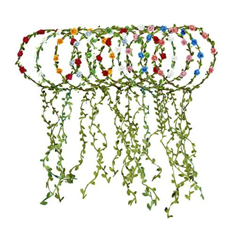 

10 PCS Flowers Crown Floral Garland Headband Rose Flower Wreath For Travel And Wedding Festivals