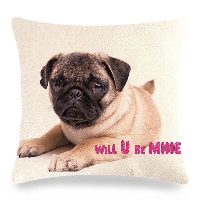 Cute Pet Pug Dog Digital Printing Short Plush Pillow Covers Decorative For Car Sofa Office Cushion Cover Home Goods 60X60Cm