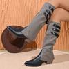 Outer size large size pointed thick heel trousers boots women's 0000 autumn new models belt buckle but knee boots knight women's boots