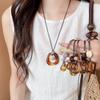 2026 Fashion Retro Resin Hollow Geometric Pendant Long Rope Chain Necklace For Women Bohemia Charm Jewelry Accessories