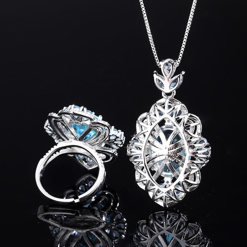 Jewelry Simulation Topa Blue Pendant Ring Creative Court Style Set Main Stone 12 * 16