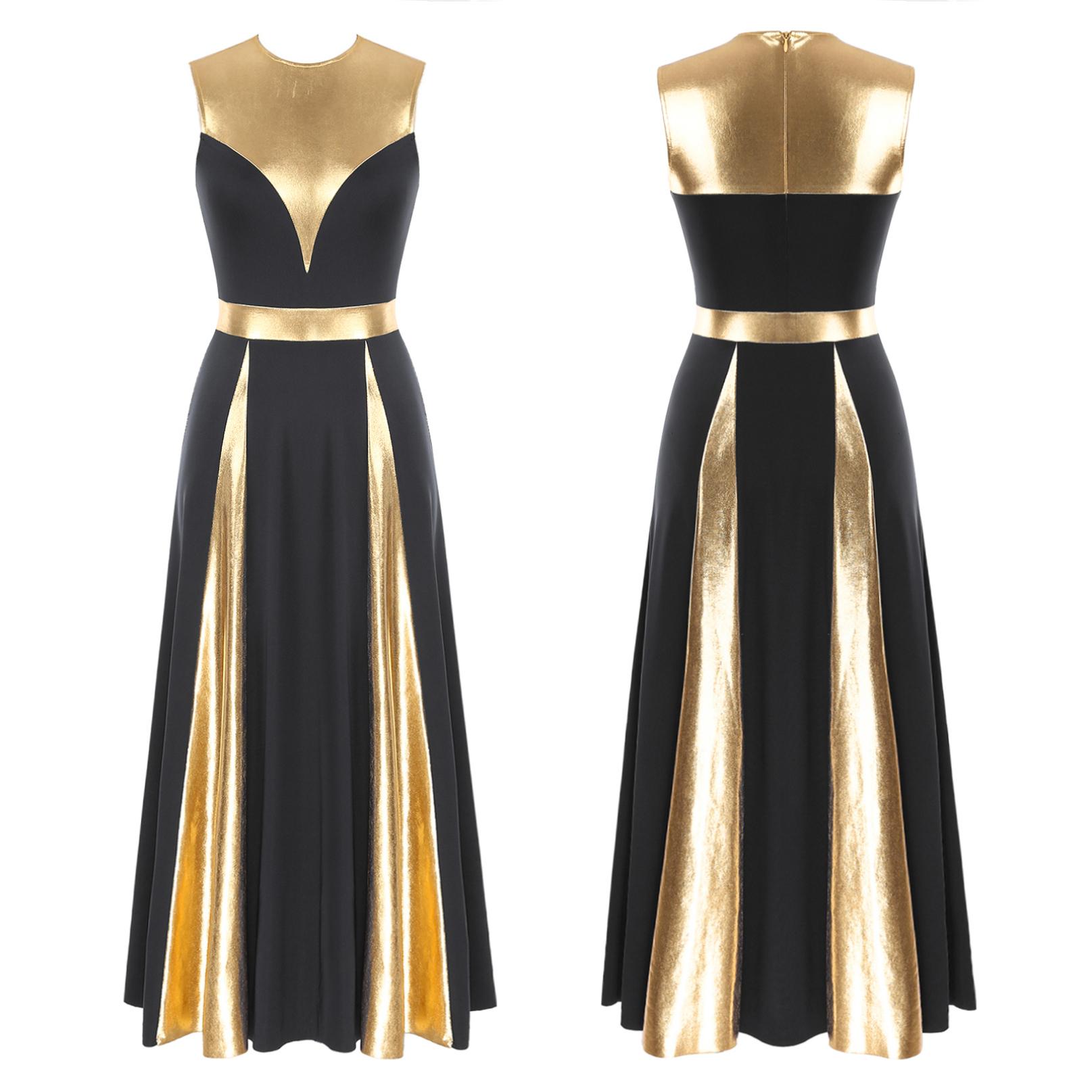 

Жіноча сукня без рукавів для ліричних танців, кольорова білизна, церковне богослужіння, танцювальне плаття, балетне бальне танцювальне вбрання, костюм для виступу L чорний