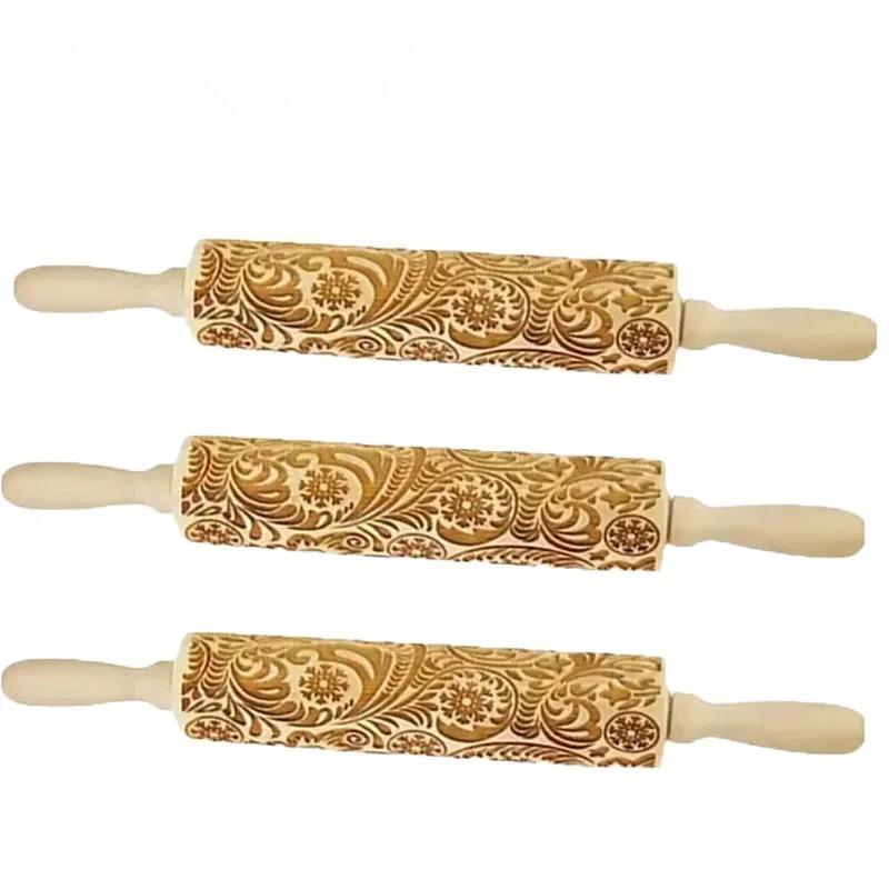 1-5PCS Christmas Snowflake Rolling Pin Embossed Cookie Dough Fondant Baking Tool Holiday Kitchen Accessory Christmas Baking DIY
