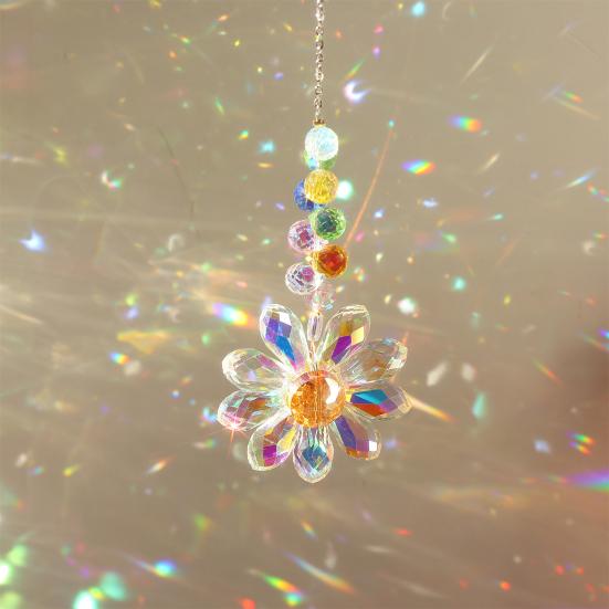 Glass Flower Suncatcher Hanging Decoration Indoor Outdoor Garden Car Rearview Mirror Rainbow Maker Floral Hanging Ornament