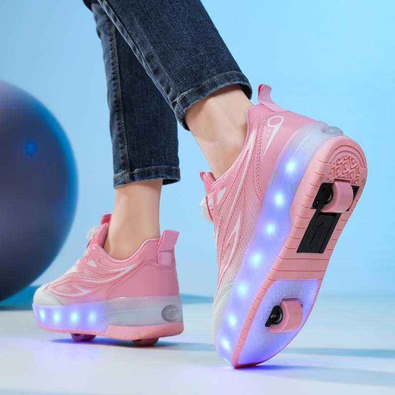 Scarpe da Skate per Bambini con Luce LED Sneakers Luminose Scarpe a Due Ruote per Ragazzi Ragazze con Ricarica USB