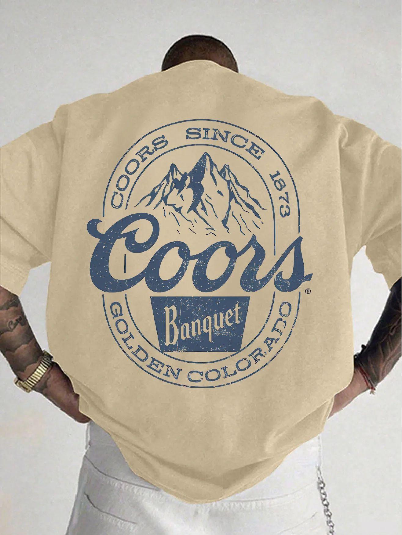 Pretty Girl Clothing Ronde Nek T-shirt Donkerblauw Coors Mountains met Tekstprints Vrije Tijd Reizen Heren en Dames Hip-Hop Stijlvol Multi-Use Top - Trendy op Instagram XXXL