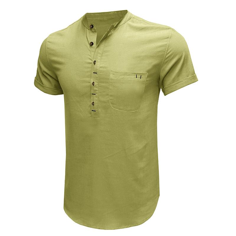 Summer Men's Short-sleeved Stand Collar Linen Shirt Breathable Short-sleeved Cotton Linen Shirt Men Casual Wear Minimalist Fashion Breathable Shirt