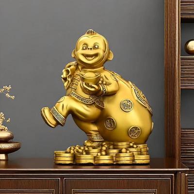 Town House Golden Monkey Zodiac Figurine: Treasure-Offering Monkey Desktop Ornament