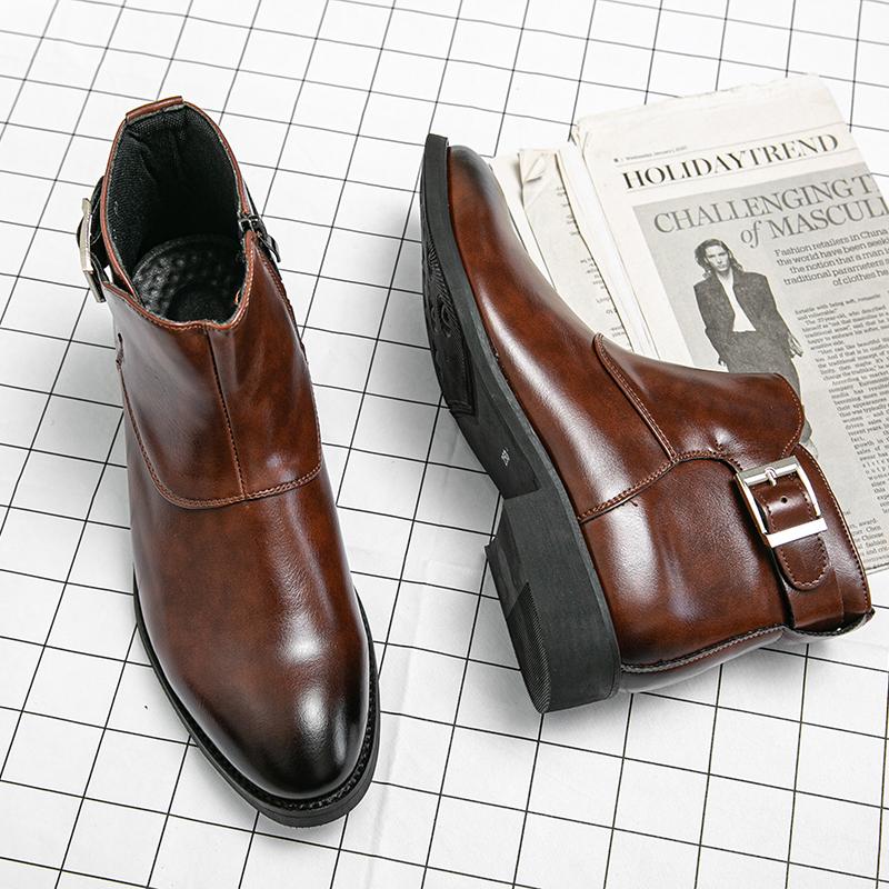 

Fashion Men Fashion Chelsea Boots PU Side Buckle Anti slip Wear Resistant Boots Business Office Dress Boots Gentleman Social Men Boots 48