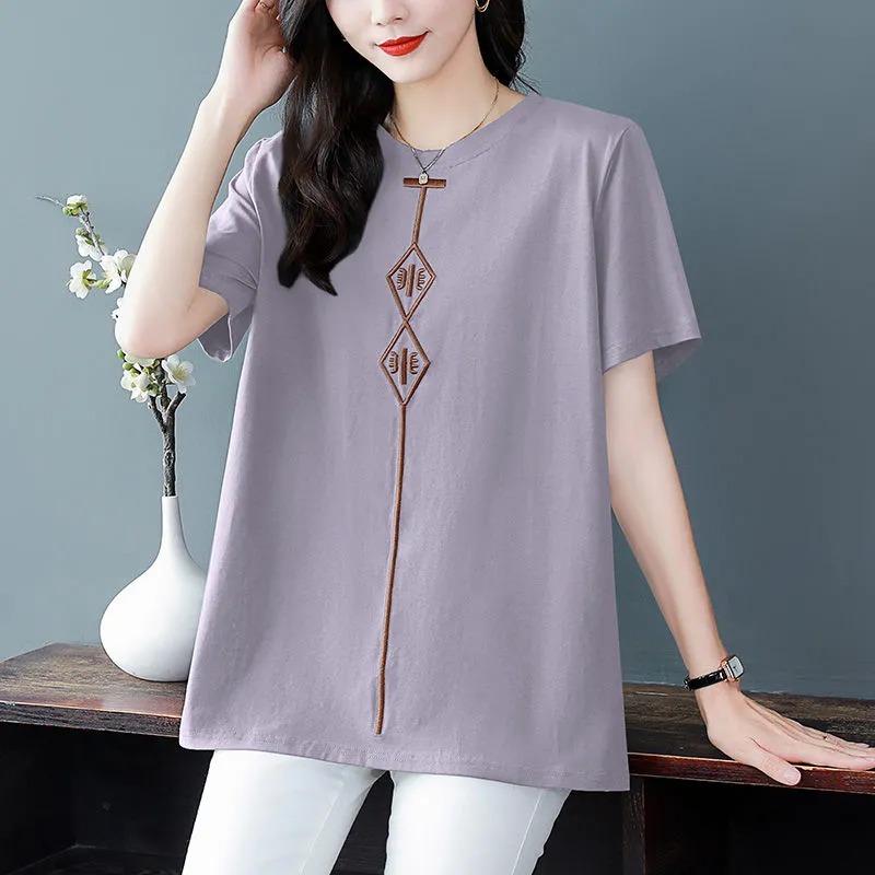 Pure Cotton New Chinese Style National Trend High-end Women's T-shirt Short-sleeved Summer Large Size Loose