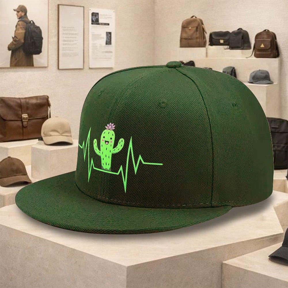 Cactus Heartbeat Cute Cartoon Flat Brim Baseball Cap Casual Unisex Polyester Snapback Sun Visor Hat