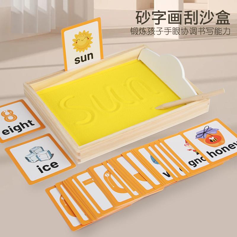 Montessori Sandbrett i tre med trepinne for å skrive bokstaver og tall Tidlige pedagogiske leker Gaver Selskapsspill