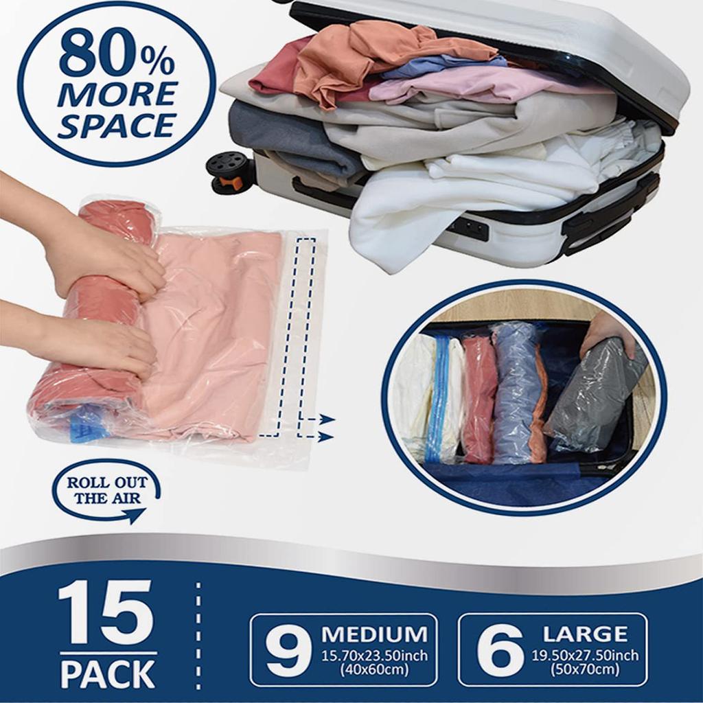 16 Pack Multiple Sizes Vacuum Storage Bags Hand Roll Durable Space Saver Bags For Clothes Clothing Travel Moving Must Have