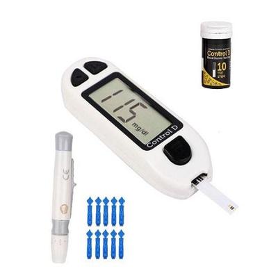 Kontroll-D-Blutzuckermessgerät mit 10-Streifen-Glukometer (Weiß)