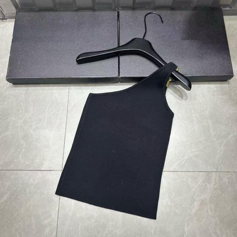 2025 Fall/Winter Metal One-Shoulder Knit Vest – Slimming & Versatile Top