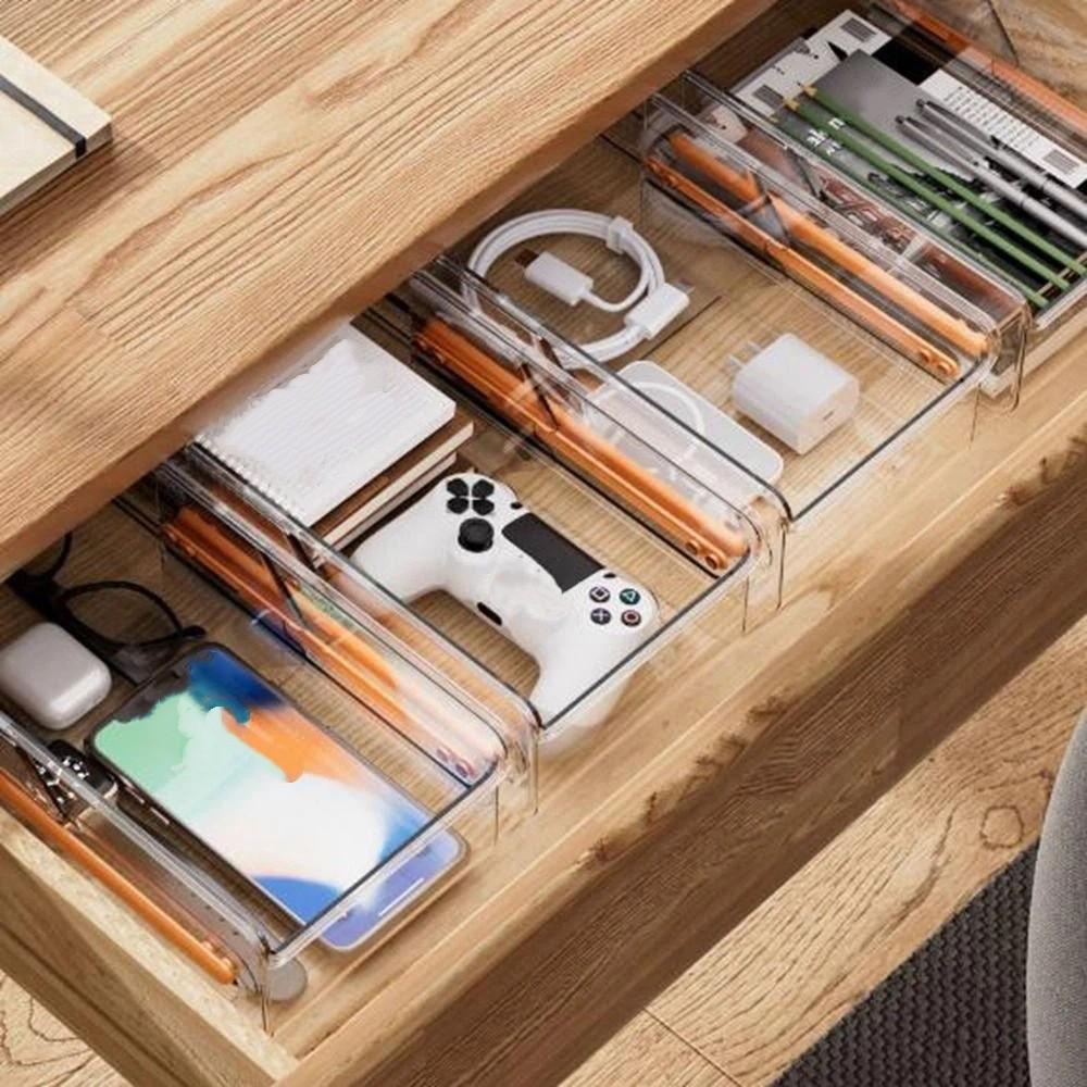 Length Adjustable Retractable Drawer Organizer Right Angle Drawer Storage Box  Deep Cabinet