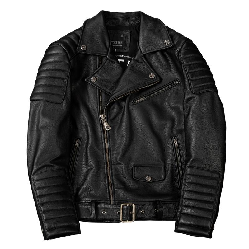 New Trend Genuine Leather Jacket for Men Big Size Motorcycle Coat with Lapel Pure Top Grain Cowhide Autumn