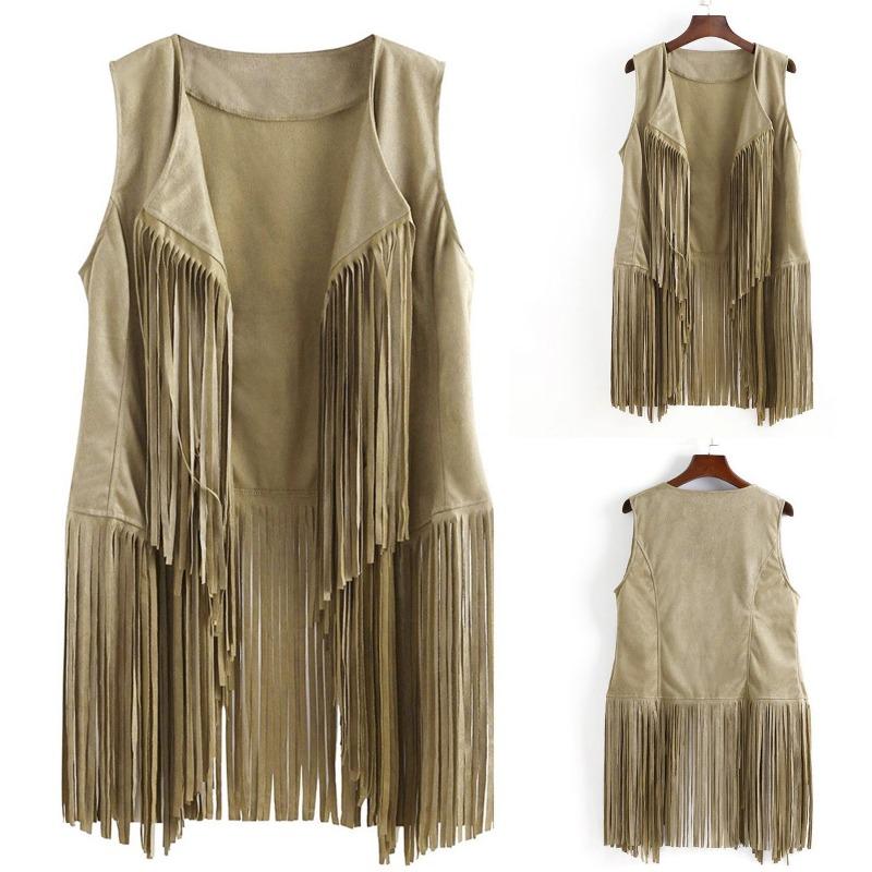 

Women s style new suede fringed vest jacket popular sleeveless medium and long vest outer wear 3XL