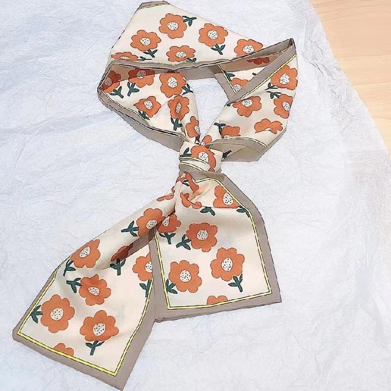 Small White And Tender Green Silk Scarf For Women, Thin Streamer, Headband, Hair Tie, Bag Decoration Long