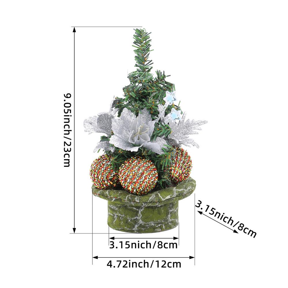 Desk Christmas Tree 8.66in Holiday Ornaments With Ball And Flower Artificial Christmas Tree For Home Workplace Coffee Shop