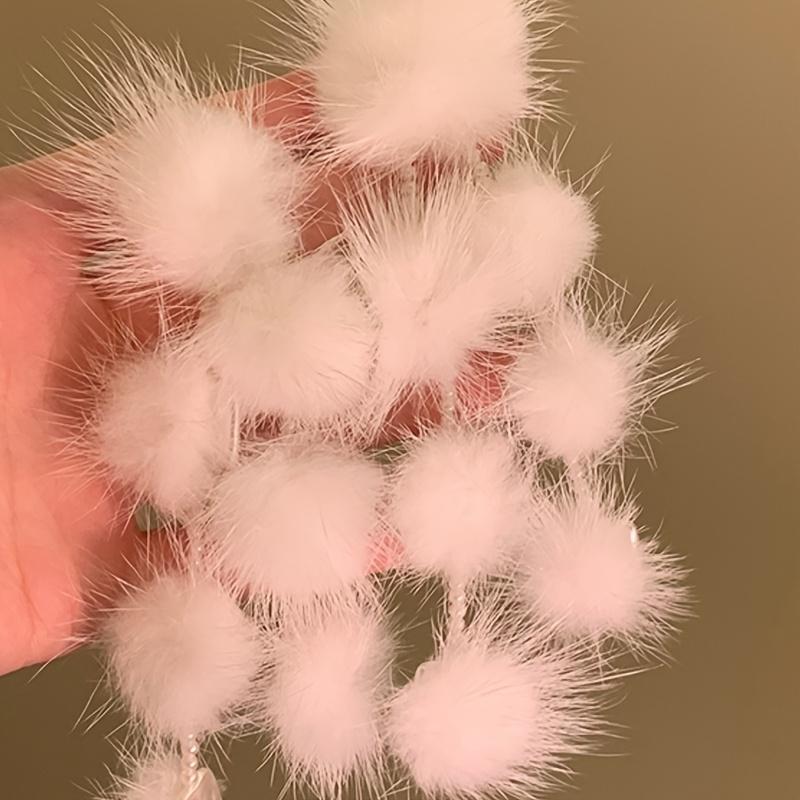 1Pair Autumn and Winter Sweet Fashion Hairball Fringed Square Earrings