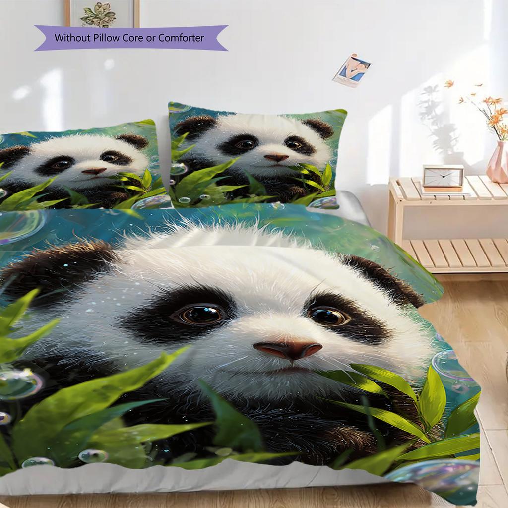 Panda Pattern Bedding Quilt Set Quilt Cover Pillowcase Home Decoration Birthday Gift (1 * duvet cover + 2 * pillowcase, without core)