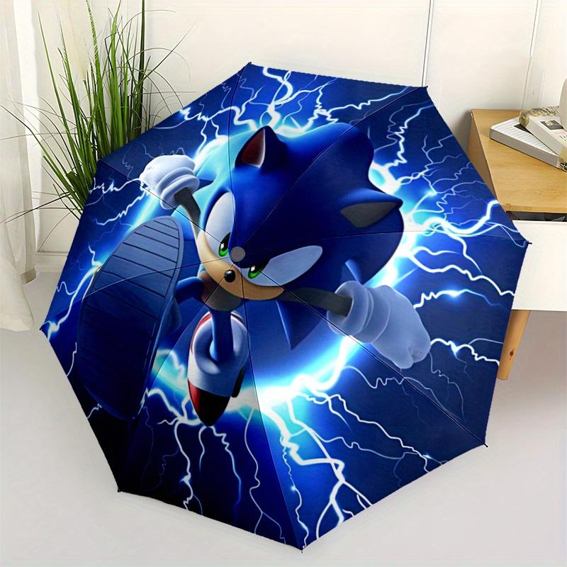 

1pc Sonic the Hedgehog Automatic Opening Folding Umbrella - Portable 3-Fold Design with 8 Iron Ribs, Outdoor, for Fans, Travelers, Daily Use, Gif