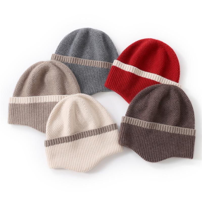 Soft and Glutinous Cashmere New Autumn and Winter Unisex Color Matched Design Warm Ear Protecting and Cold Proof Knitted Hat