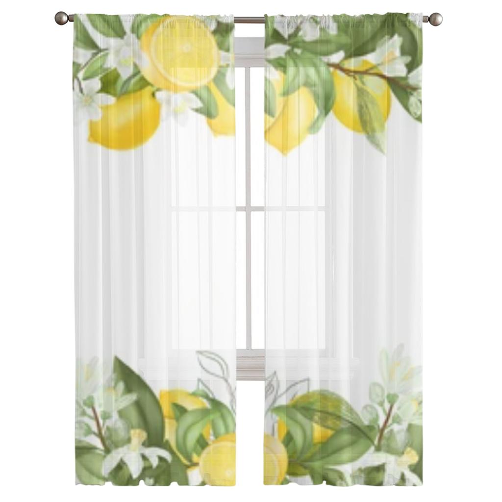 Lemon Tree Branches Flowers Chiffon Sheer Curtains For Living Room Bedroom Decoration Window Tulle Curtains Drapes