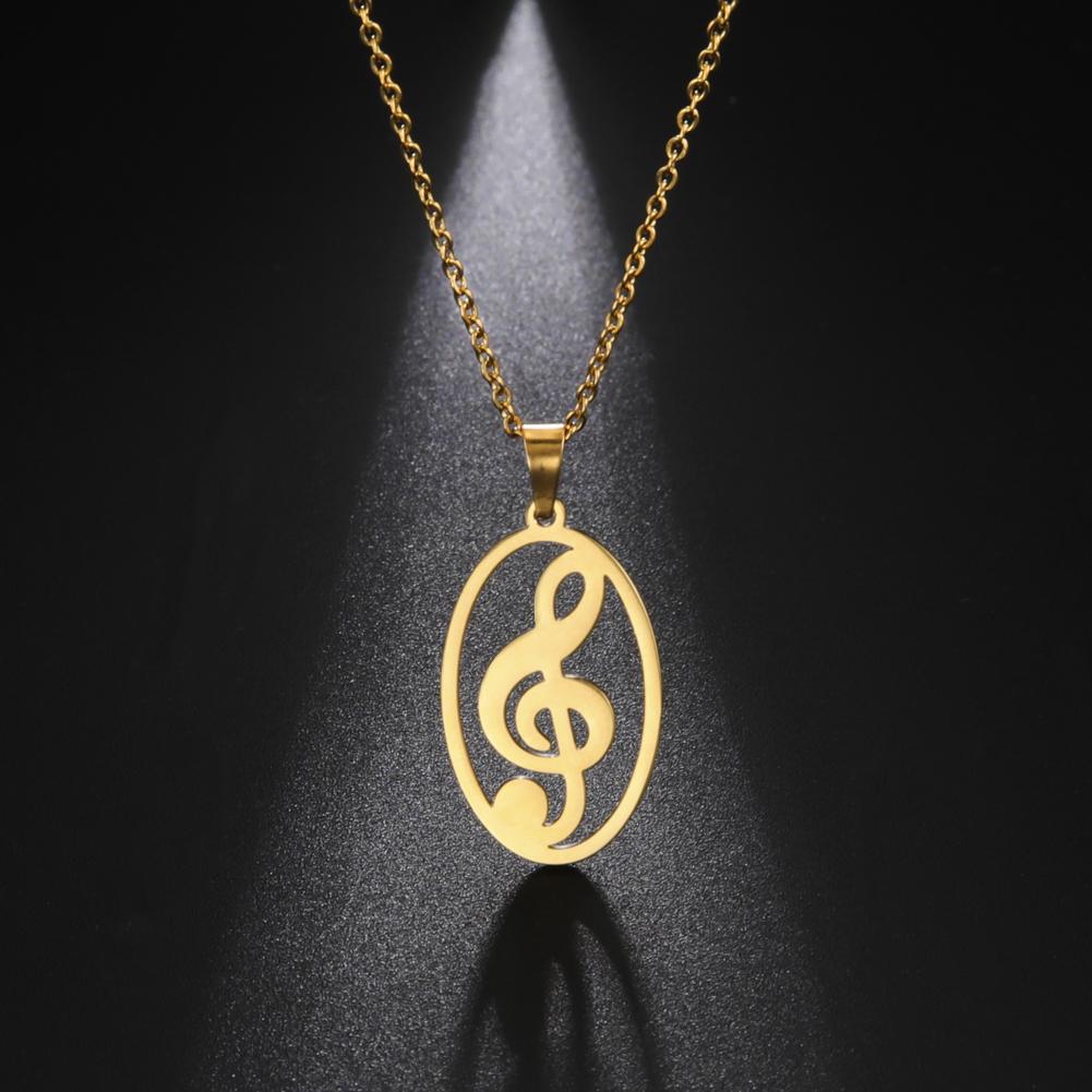 Cazador 2026 Trend Hollow Music Note Pendant Necklace for Women Round Love Neck Chain Stainless Steel Jewelry Birthday Gift