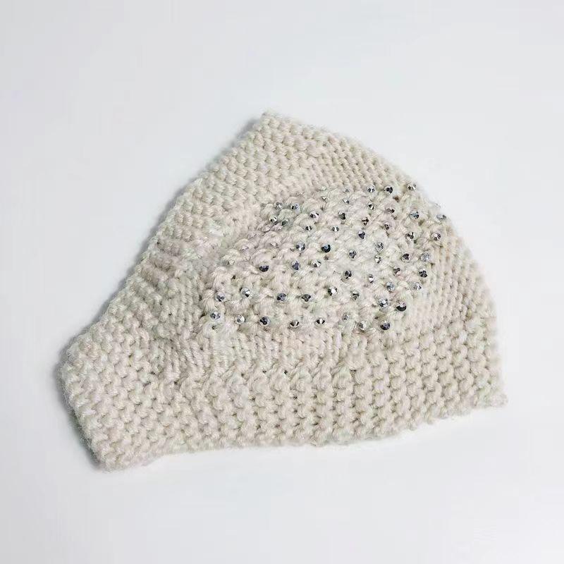 Meier Women's fall/winter knit beanie, headband hat, turban hat, open top hat - handmade with rhinestone embellishments