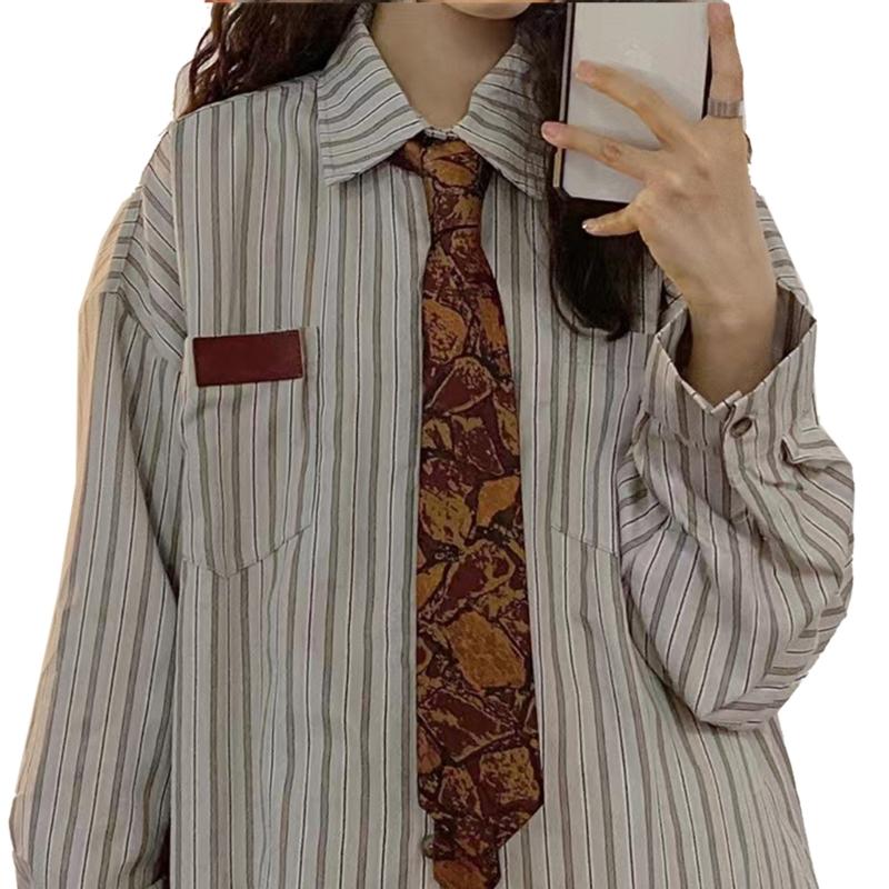 Lazy Tie Hand-tied Neckties Japanese Style Striped Collar Tie for School Shirt