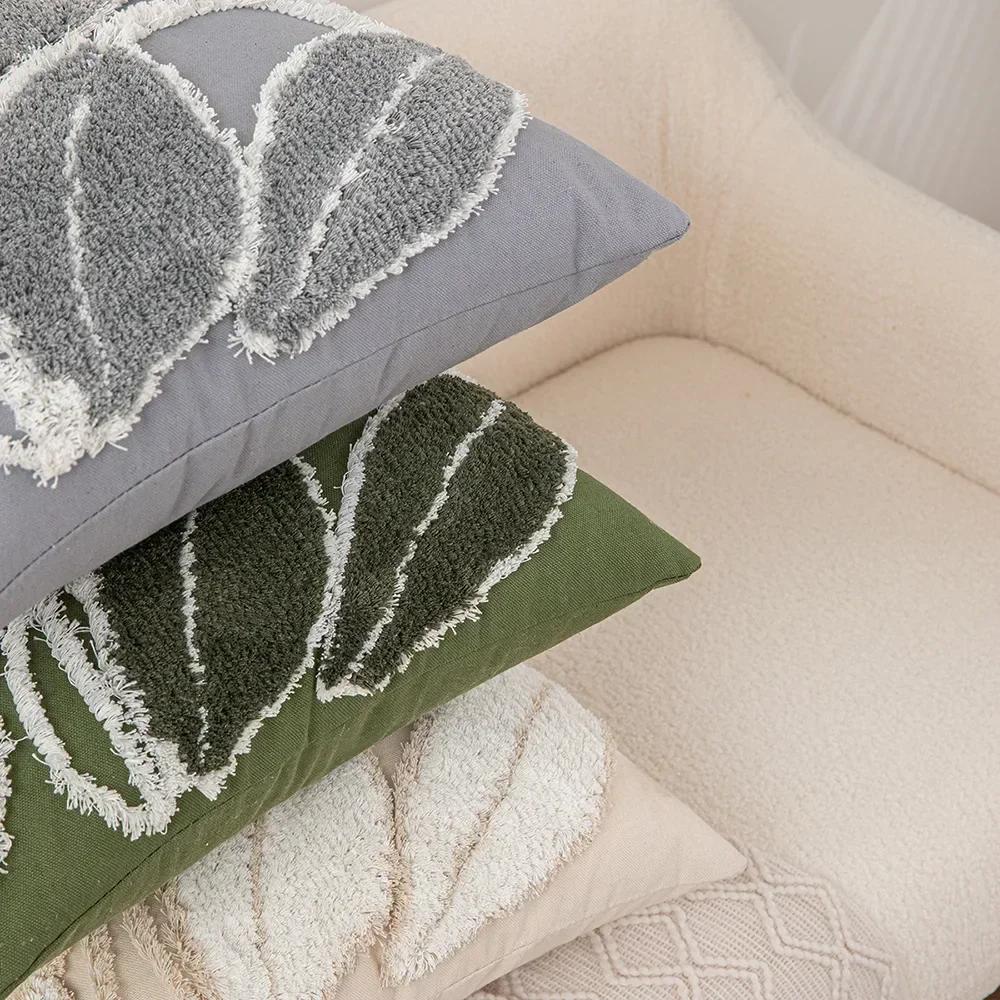 Green Leaf Square Pillowcase Soft Tufting Pillow Cover Sofa Decor Cushion Cover Living Room Nordic Decoration Rectangle Cover