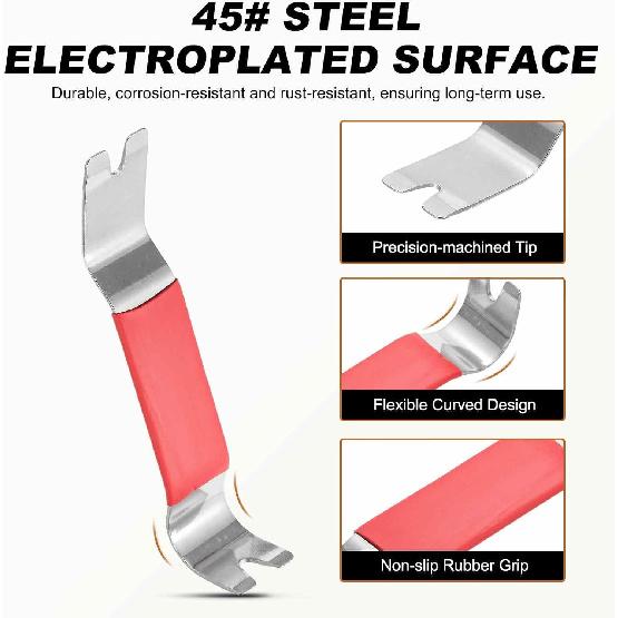 HARFINGTON Car Trim Removal Tool 7" Steel Auto Double Head Clip Lifter Car Removal Pry Bar Tools with Rubber Sleeve for Vehicle Door Audio Window