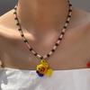 Exquisite Beaded Necklace with Glass Fish Pendant Handmade Clavicle Chain Unisex Choker Versatile Accessory for Women