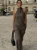 Autumn/Winter Women's Halter Neck Minimalist Top & Loose Straight-Leg Pants